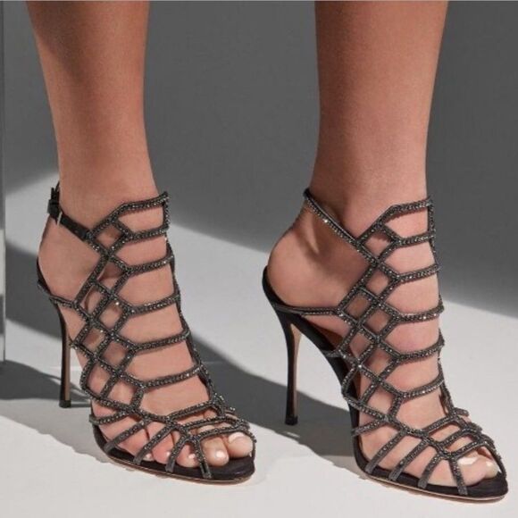 SCHUTZ Black Cage High Heel Stiletto Juliana Sandals 7 - Picture 9 of 10